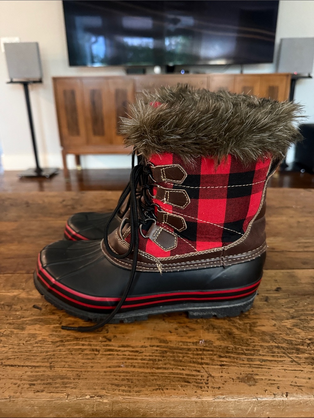 Natural Reflections Red Plaid Lumber Jill Insulated Outdoor Boots Size 7